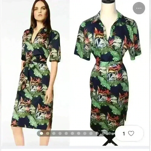 Brooks Brothers Womens 2 Jungle Print 100% Cotton Shirt Midi Dress. See descript - Picture 1 of 6